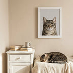 Framed custom cat portrait artwork by Purrfect Match, showcasing a detailed, artistic depiction of a beloved cat for wall display.