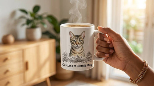 Personalized Purrfect Match mug featuring a custom cat portrait print on ceramic mug with cat photo design.