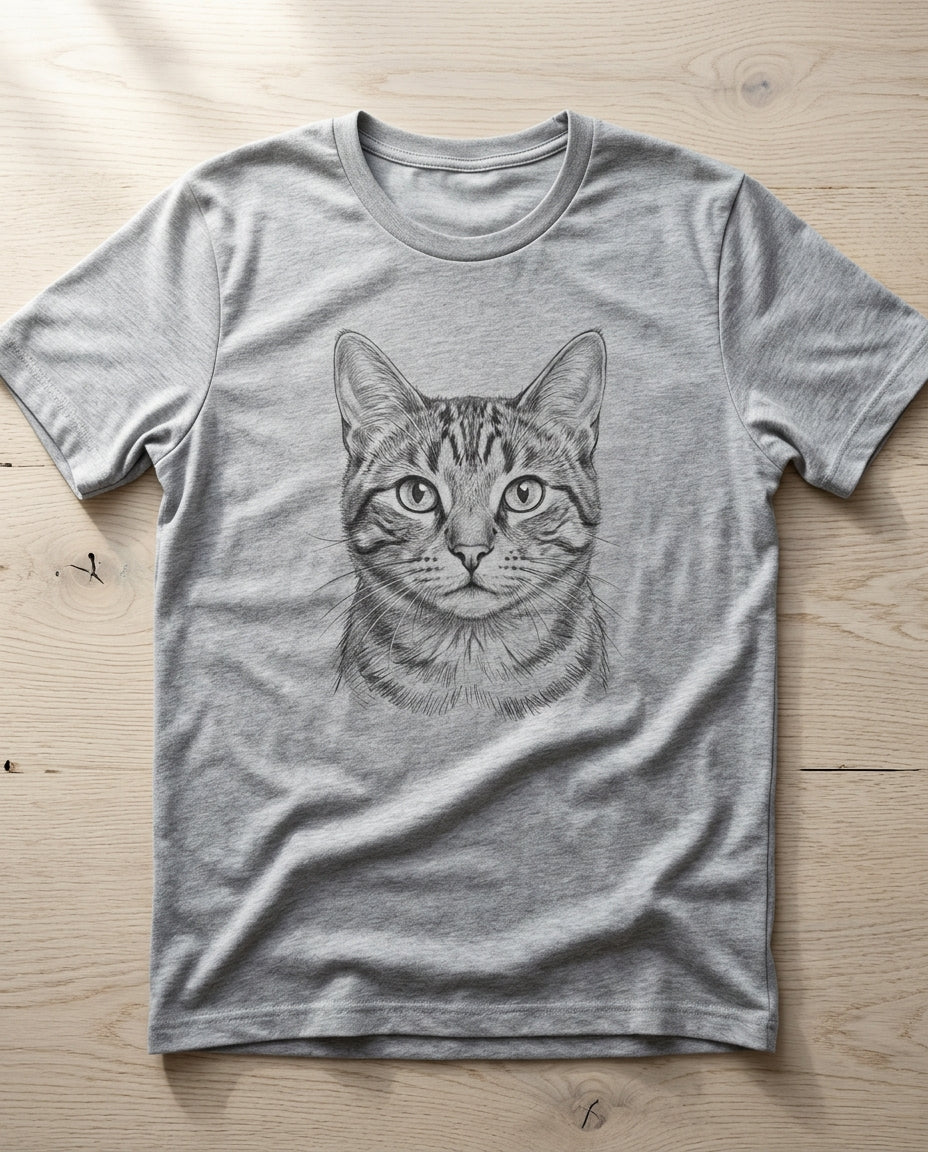 Personalized Pencil Cat Portrait T-Shirt – Turn Your Cat into Wearable Art