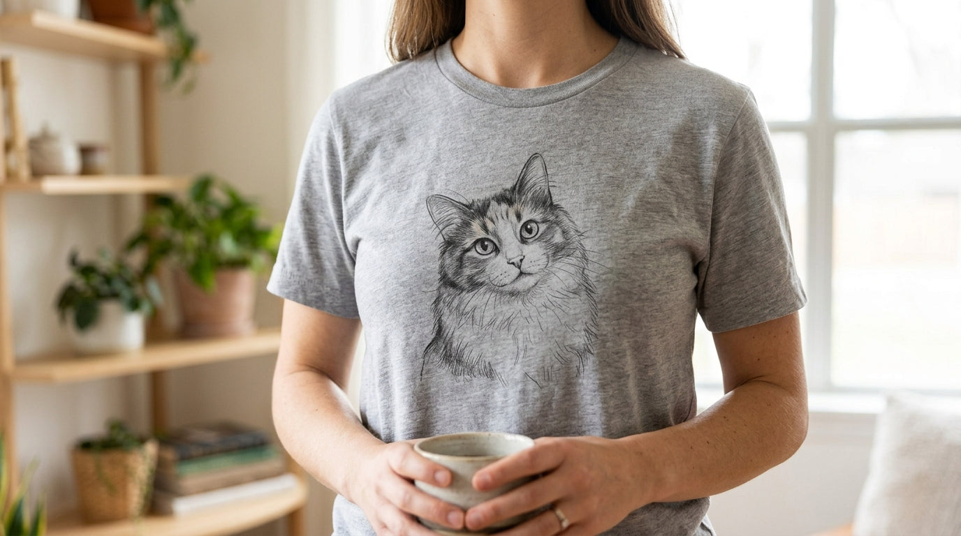 Personalized Pencil Cat Portrait T-Shirt – Turn Your Cat into Wearable Art