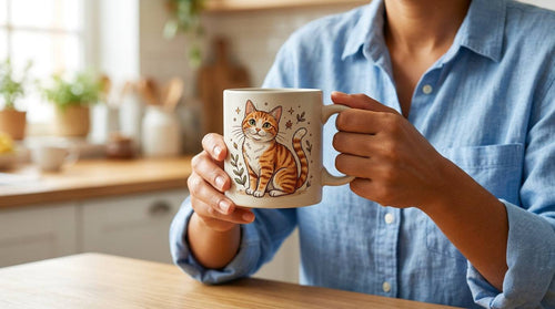 Personalized Purrfect Match cat mug featuring custom photo of a cat on a white ceramic mug.