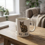 Personalized Purrfect Match cat mug with custom cat photo printed on white ceramic mug.
