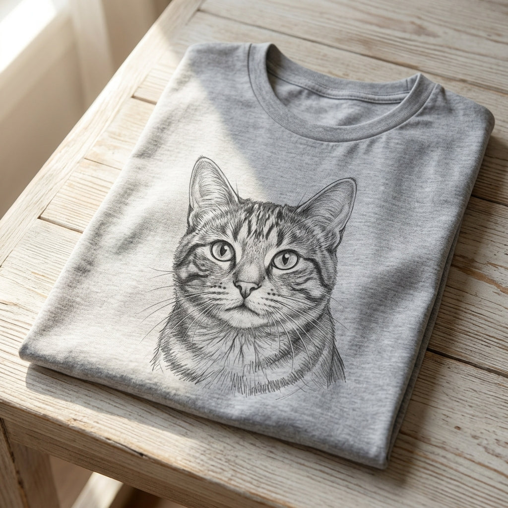 Personalized Pencil Cat Portrait T-Shirt – Turn Your Cat into Wearable Art