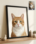 Framed custom cat portrait artwork by Purrfect Match showing a detailed, personalized wall art of a cat in a stylish frame.