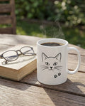 Elegant ceramic cat lover mug featuring minimalist whisker design by Purrfect Match, perfect for feline enthusiasts.