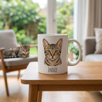 Personalized Purrfect Match cat portrait mug featuring a custom design of a user's cat photo on a ceramic mug.